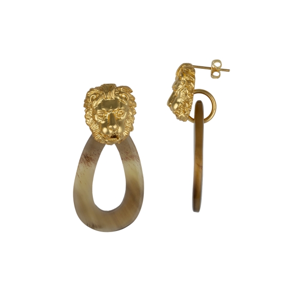 Earring made from brass, goldplated, horn