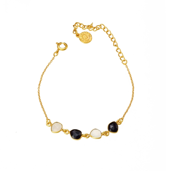 Bracelet made from brass, goldplated, white/black Onyx