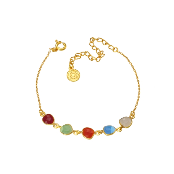 Bracelet made from brass, goldplated, multicolour Onyx