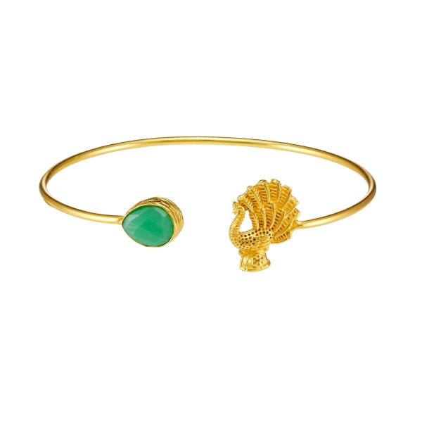 Bangle made from brass, goldplated, aqua colour Onyx