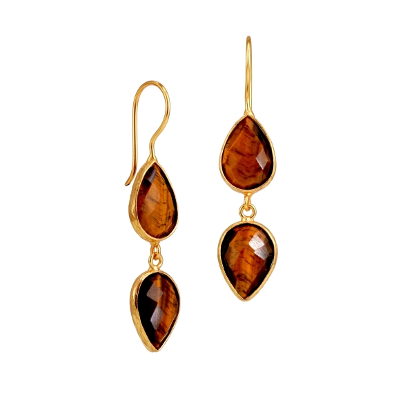Earring made from brass, goldplated, Tigereye