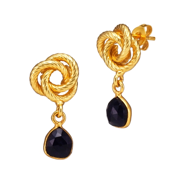 Earring made from brass, goldplated, black onyx