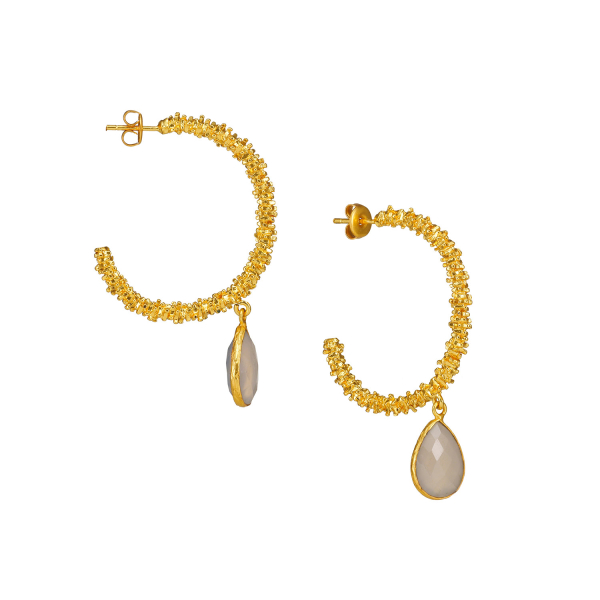 Earring made from brass, goldplated, weißer Onyx