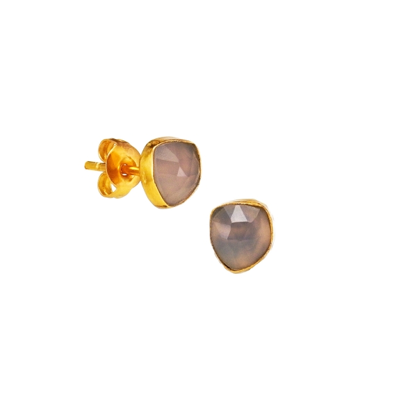 Earring made from brass, goldplated, smoky colour Onyx