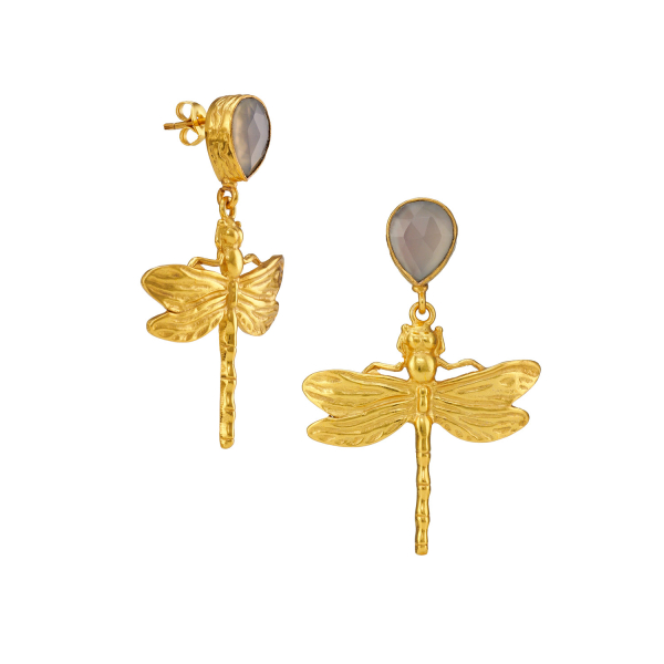 Ohrring aus Messing, vergoldet, weißer Onyx