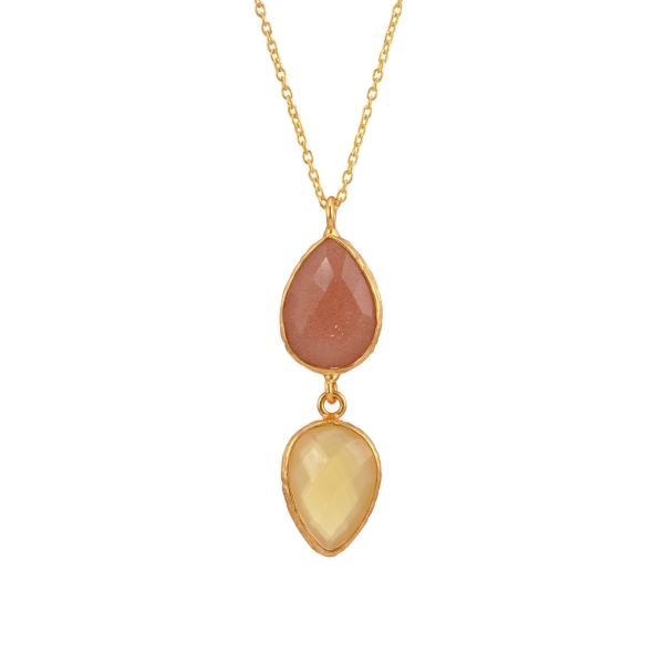 Necklace made from brass, goldplated, rose/white stones