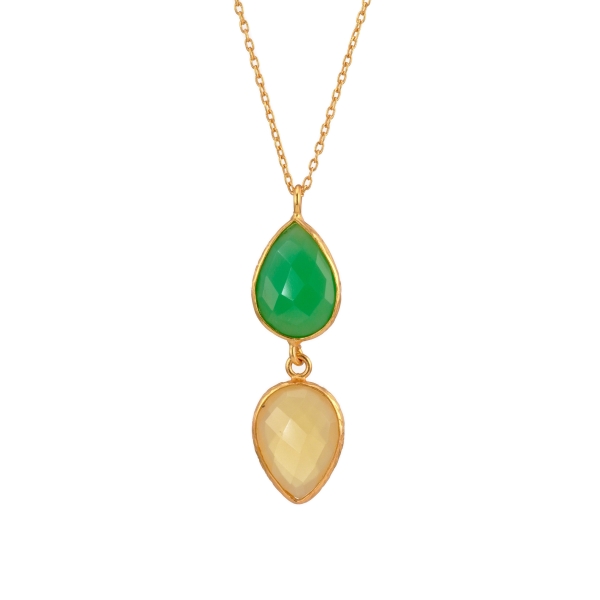 Necklace made from brass, goldplated, aqua/white stones