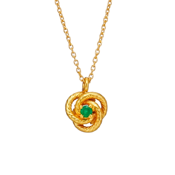 Necklace made from brass, goldplated, green onyx