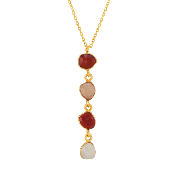 Necklace made from brass, goldplated, red/white onyx