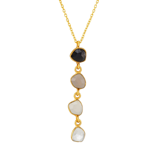 Kette aus Messing, vergoldet, schwarz/grau/weiß Onyx