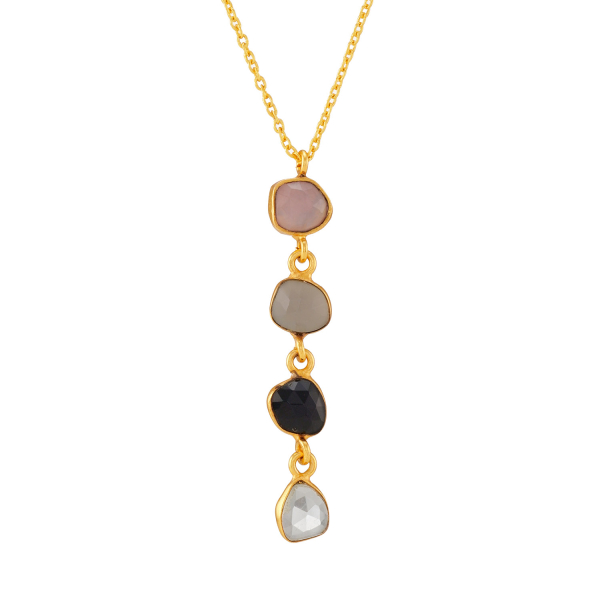 Necklace made from brass, goldplated, pink/gray/black/white onyx