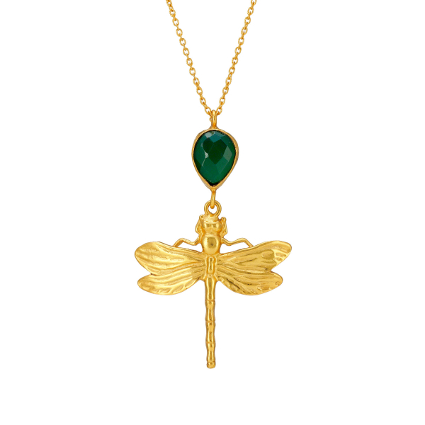 Kette aus Messing, vergoldet, grüner Onyx