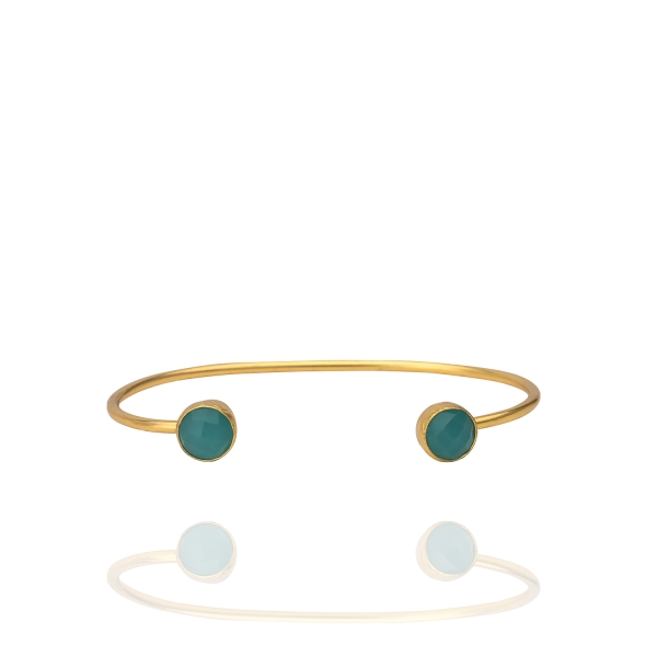 Bangle made from brass, goldplated, Blue Chalcedony