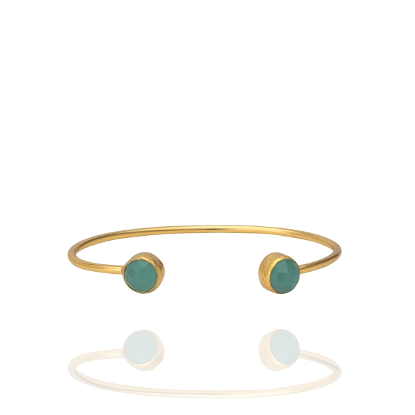 Bangle made from brass, goldplated, aqua Chalcedony