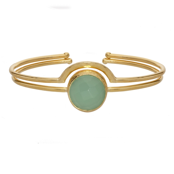 Set of 2 bracelets, brass goldplated, aqua Chalcedony