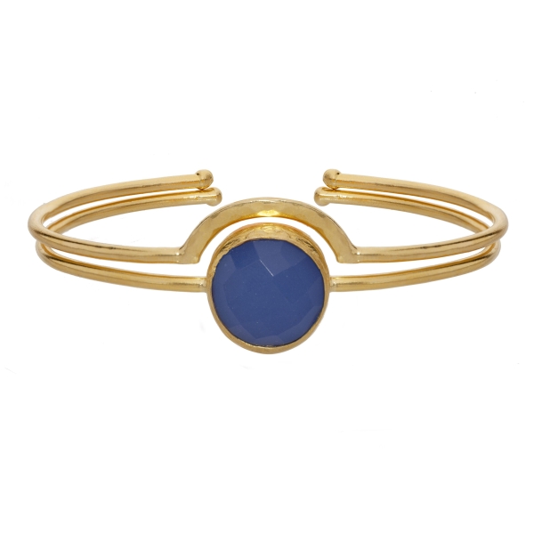 Set of 2 bracelets, brass goldplated, blue Chalcedony