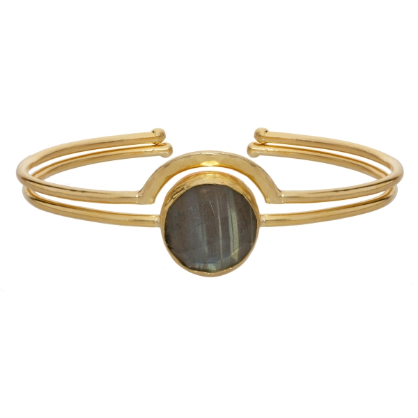 Set of 2 bracelets, brass goldplated, Labradorite