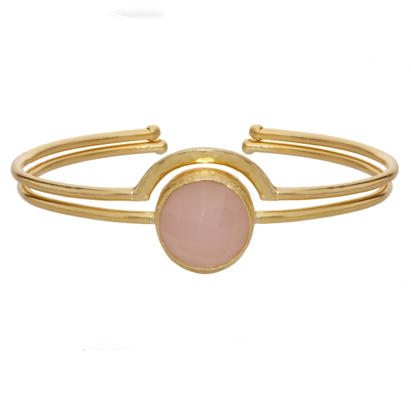 Set of 2 bracelets, brass goldplated, Rosequartz