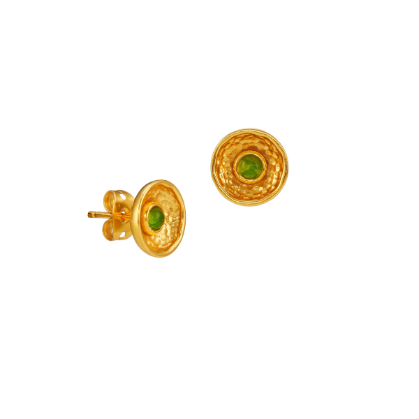 Earring made from brass, goldplated, green quarz