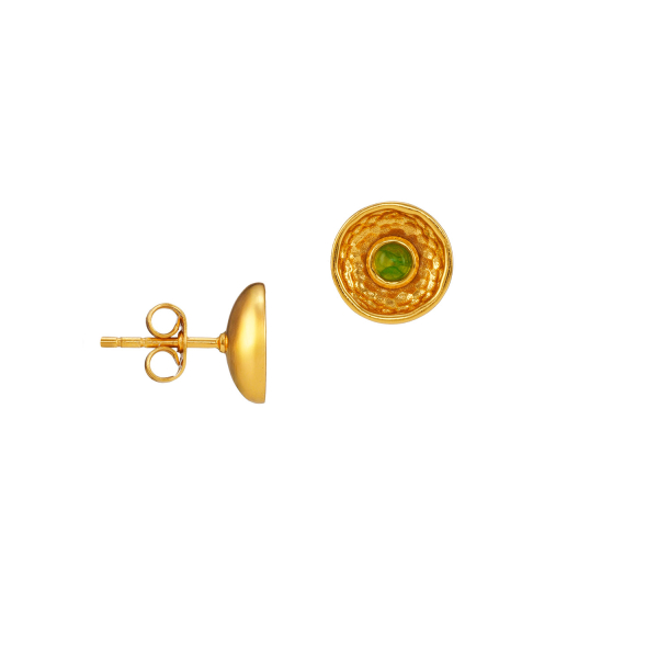 Earring made from brass, goldplated, green quarz