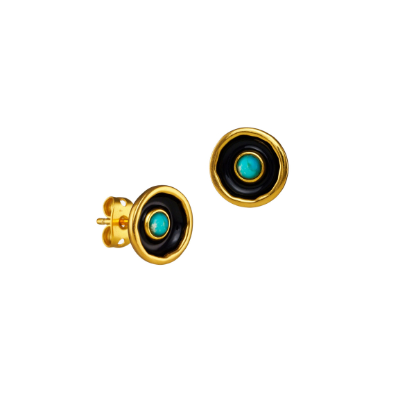 Earring made from brass, goldplated, enamel, turquoise