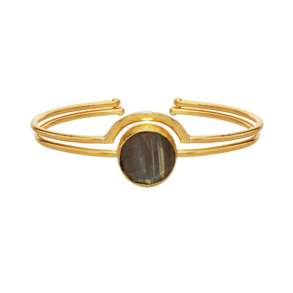 Set of 2 bracelets, brass goldplated, Labradorite
