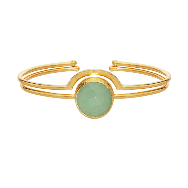 Set of 2 bracelets, brass goldplated, aqua Chalcedony