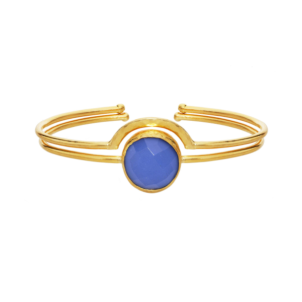 Set of 2 bracelets, brass goldplated, blue Chalcedony