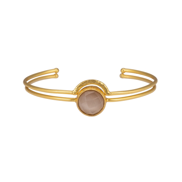 Set of 2 bracelets, brass goldplated, dusty pink Cateye
