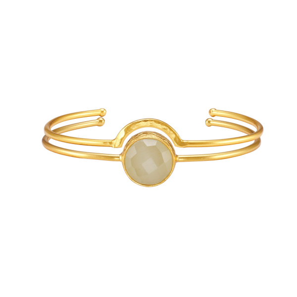 Set of 2 bracelets, brass goldplated, white Cateye
