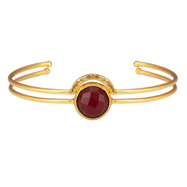 Set of 2 bracelets, brass goldplated, red Jade