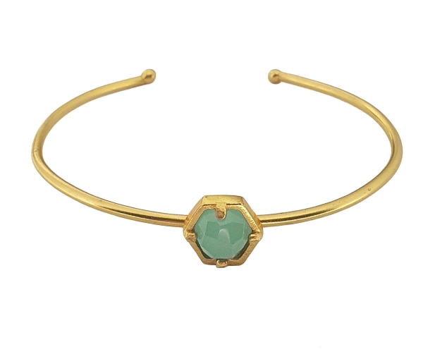 Bangle made from brass, goldplated, aqua Chalcedony