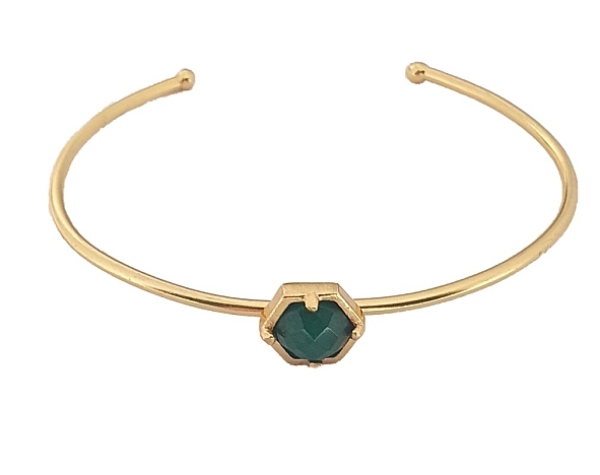Bangle made from brass, goldplated, green Jade