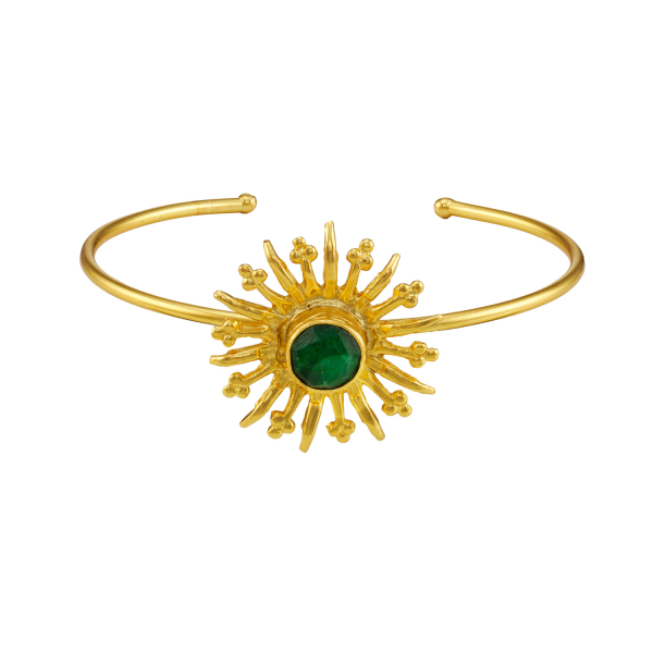 Armspange aus Messing, vergoldet, Smaragd