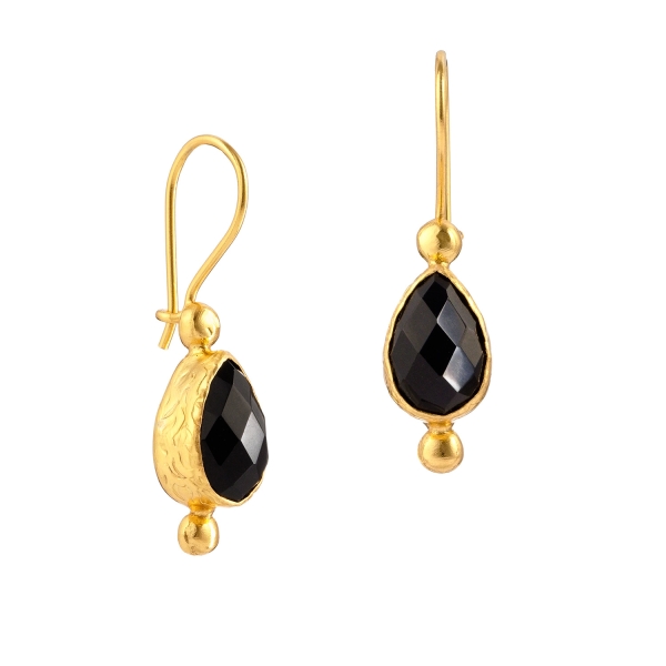 Earring made from brass, goldplated, Onyx