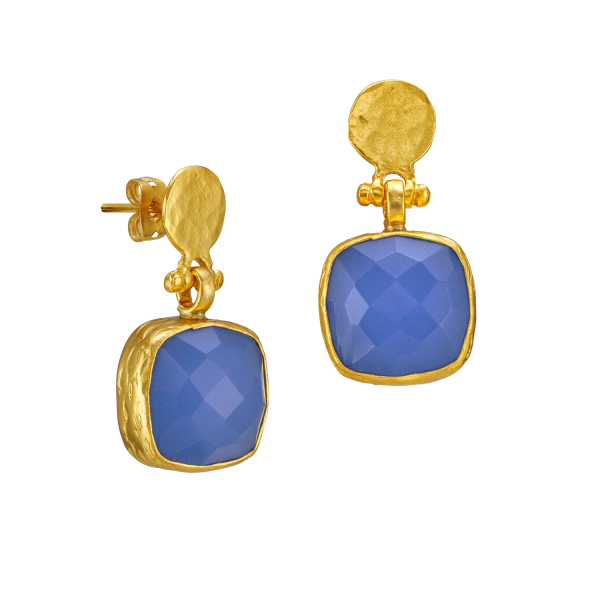 Ohrring aus Messing vergoldet, blauer Chalcedon