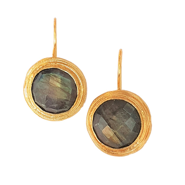 Earring made from brass, goldplated, Labradorite