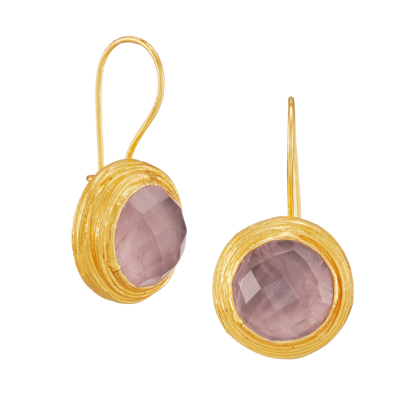 Earring made from brass, goldplated, light Rosequartz