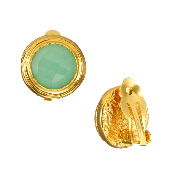 Ear clips made from brass, goldplated, aqua Chalcedony