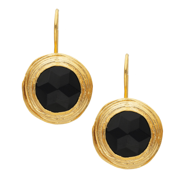 Earring made from brass, goldplated, Onyx