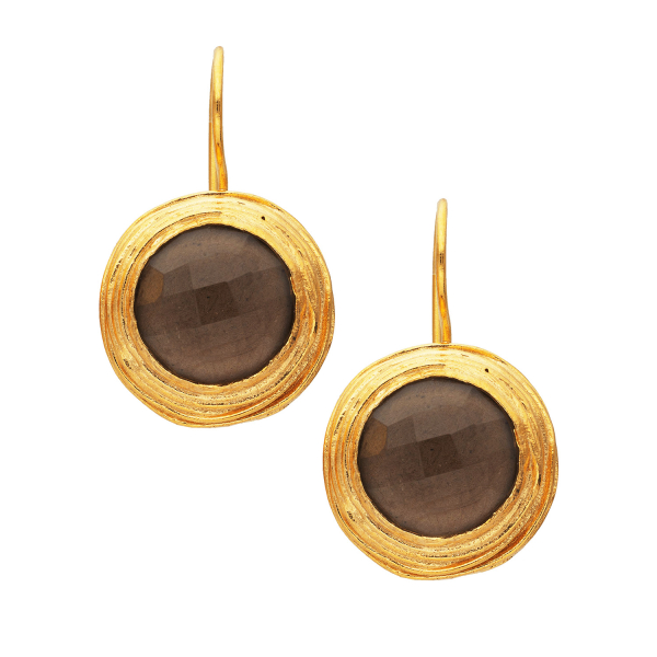 Earring made from brass, goldplated, smoky Quartz