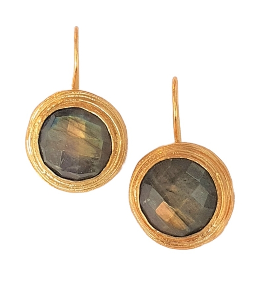 Earring made from brass, goldplated, labradorite, clip