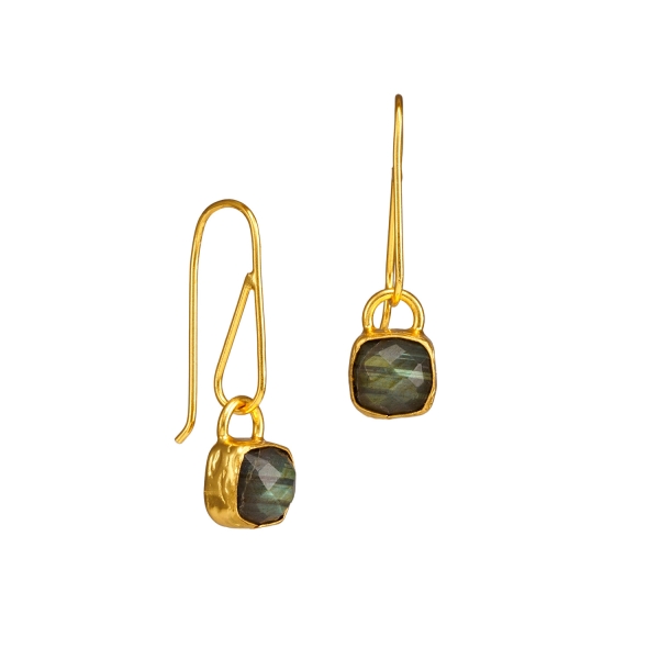 Fashionable earring made from brass, goldplated with Labradorite