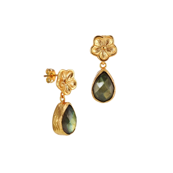 Earring made from brass, goldplated, Labradorite