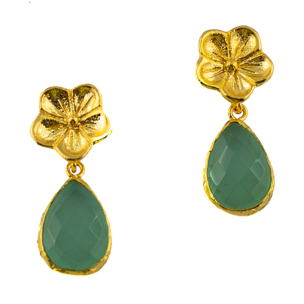 Earring made from brass, goldplated with aqua Chalcedony