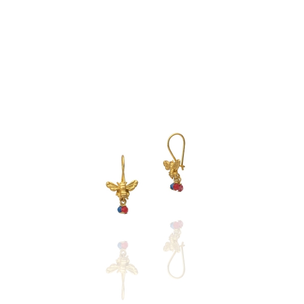Earring made from brass, goldplated, 3 Chalcedony