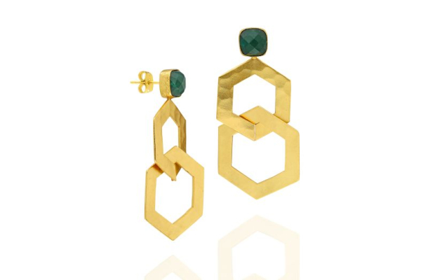 Earring made from brass, goldplated, Emerald