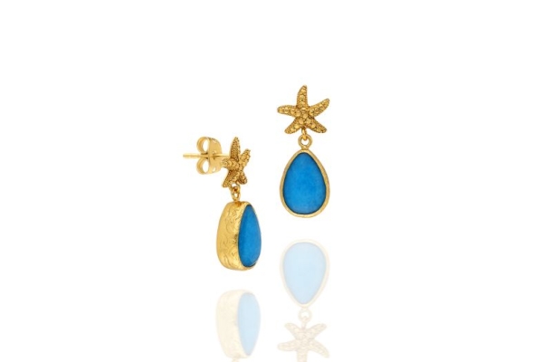 Ohrring aus Messing, vergoldet, blaue Jade