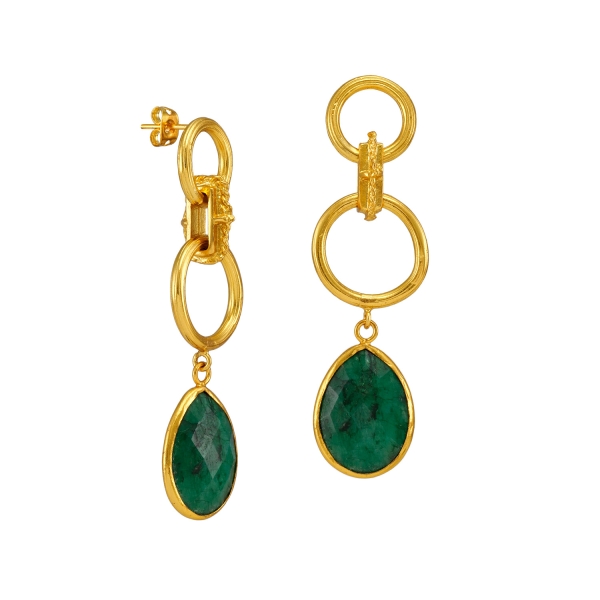 Earring made from brass, goldplated, Emerald