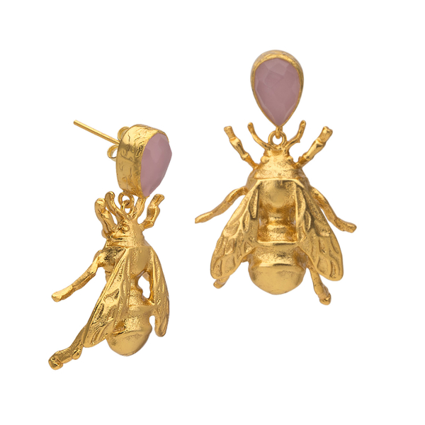 Earring made from brass, goldplated, Rosequartz